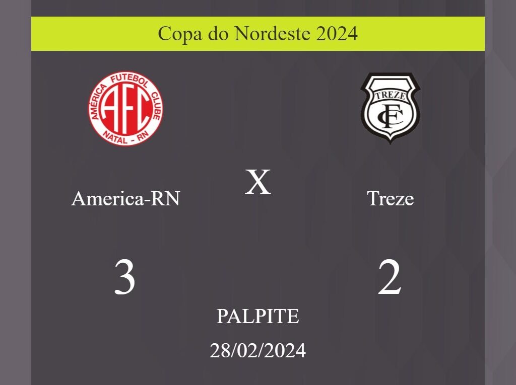 America-RN x Treze palpite: em caso do America-RN ganhar, o placar nesta quarta-feira 28/02/2024 seria de 3 a 2; saiba porque! - Coisas de Futebol