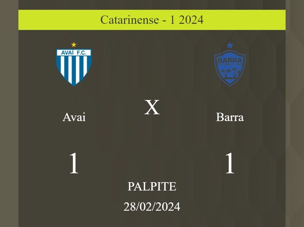 Avai x Barra palpite: em caso de empate, o placar nesta quarta-feira 28/02/2024 seria de 1 a 1; entenda! - Coisas de Futebol