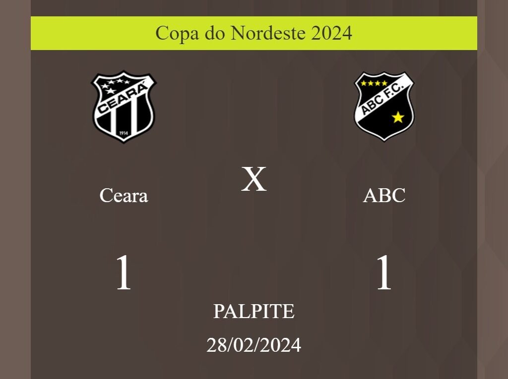 Ceara x ABC palpite: em caso de empate, o placar nesta quarta-feira 28/02/2024 seria de 1 a 1; entenda! - Coisas de Futebol