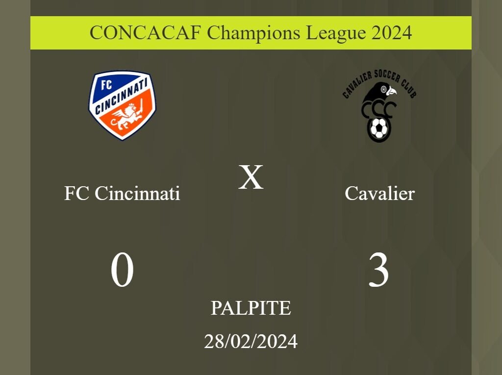 FC Cincinnati x Cavalier palpite: em caso do Cavalier ganhar, o placar nesta quarta-feira 28/02/2024 seria de 0 a 3; confira! - Coisas de Futebol