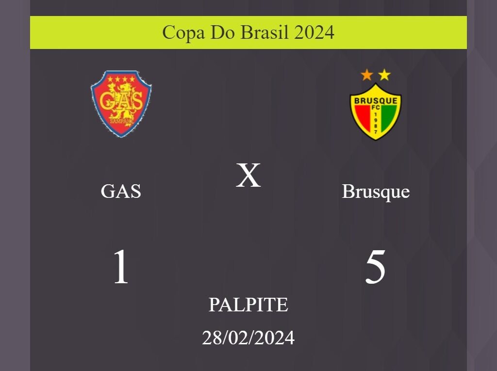 GAS x Brusque palpite: em caso do Brusque ganhar, o placar nesta quarta-feira 28/02/2024 seria de 1 a 5; confira! - Coisas de Futebol