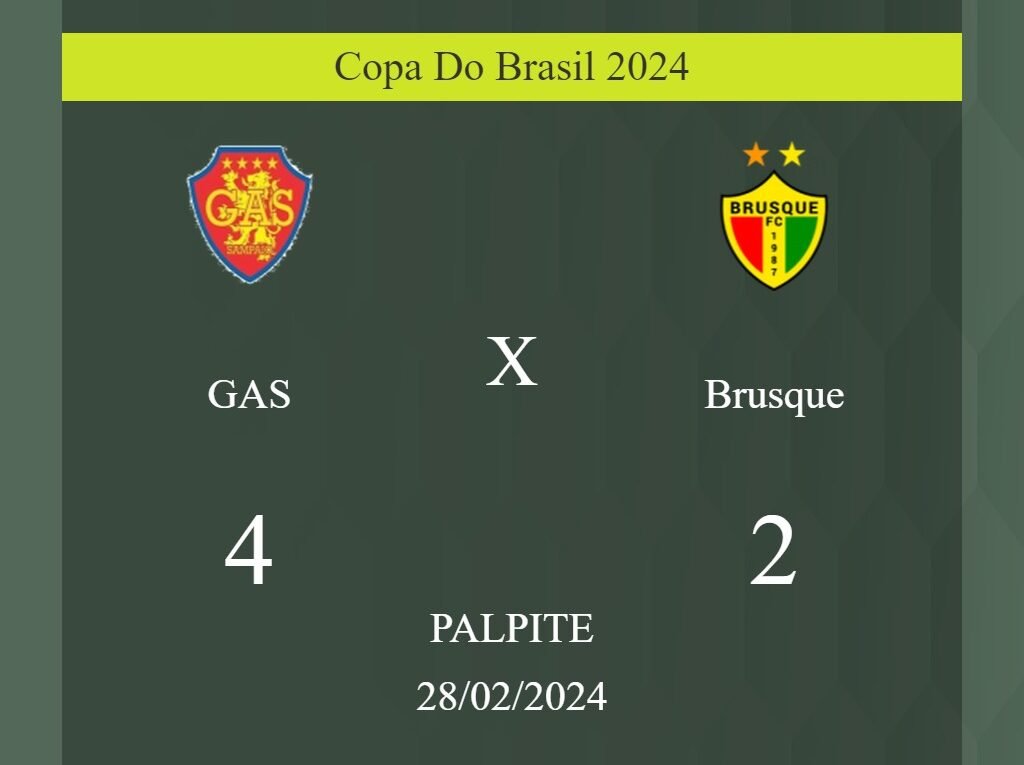 GAS x Brusque palpite: em caso do GAS ganhar, o placar nesta quarta-feira 28/02/2024 seria de 4 a 2; saiba porque! - Coisas de Futebol