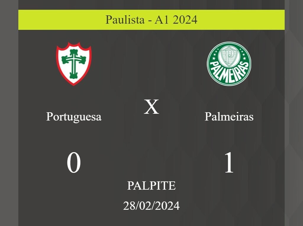 Portuguesa x Palmeiras palpite: em caso do Palmeiras ganhar, o placar nesta quarta-feira 28/02/2024 seria de 0 a 1; confira! - Coisas de Futebol