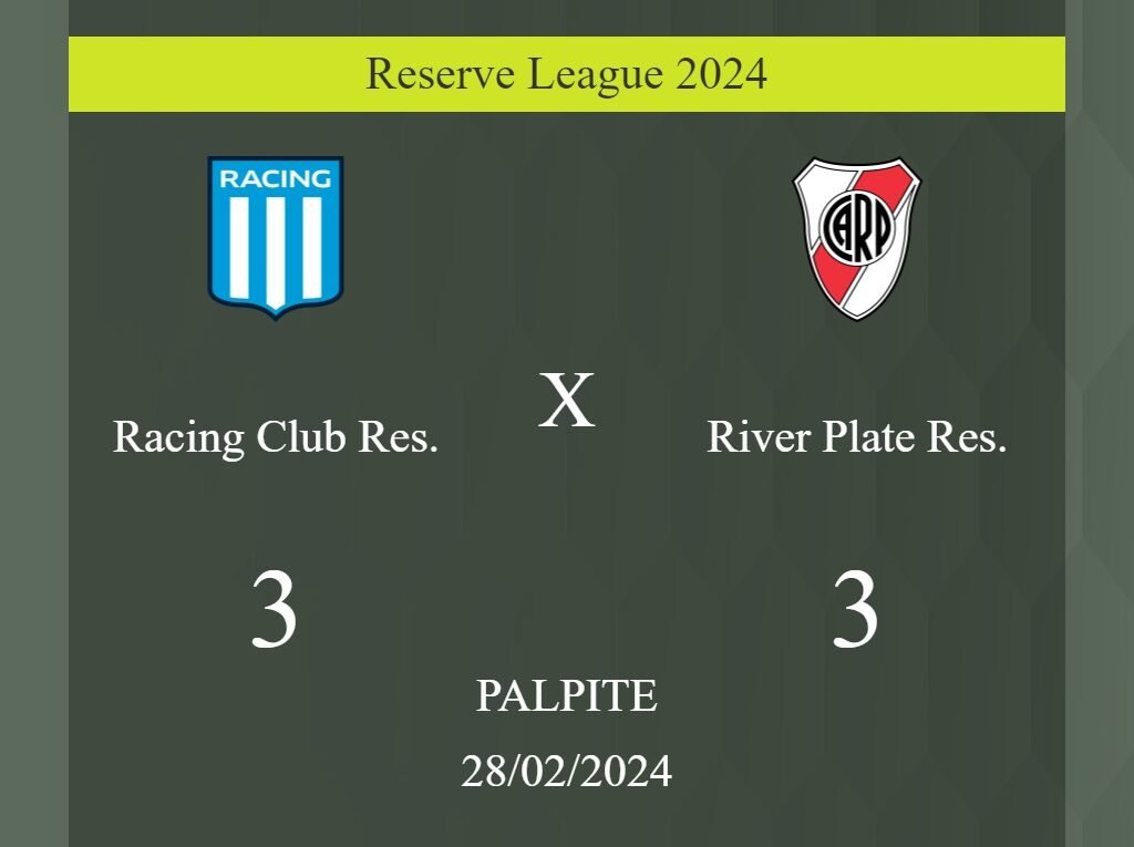 Racing Club Res. x River Plate Res. palpite: em caso de empate, o placar nesta quarta-feira 28/02/2024 seria de 3 a 3; entenda! - Coisas de Futebol