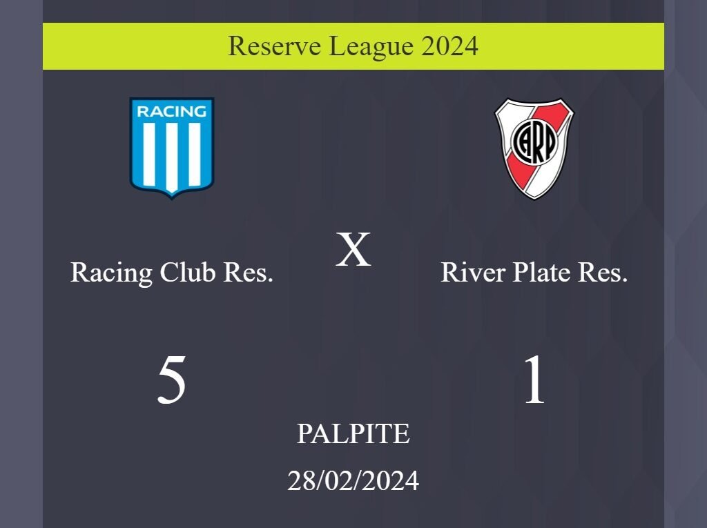 Racing Club Res. x River Plate Res. palpite: em caso do Racing Club Res. ganhar, o placar nesta quarta-feira 28/02/2024 seria de 5 a 1; saiba porque! - Coisas de Futebol