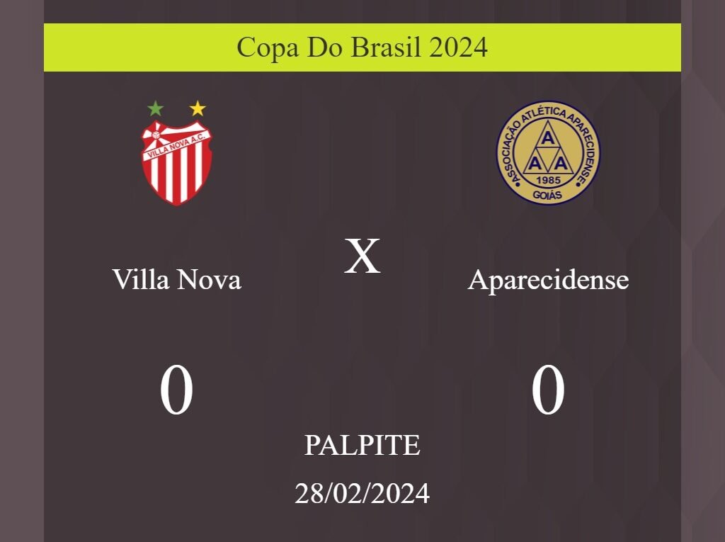 Villa Nova x Aparecidense palpite: em caso de empate, o placar nesta quarta-feira 28/02/2024 seria de 0 a 0; entenda! - Coisas de Futebol