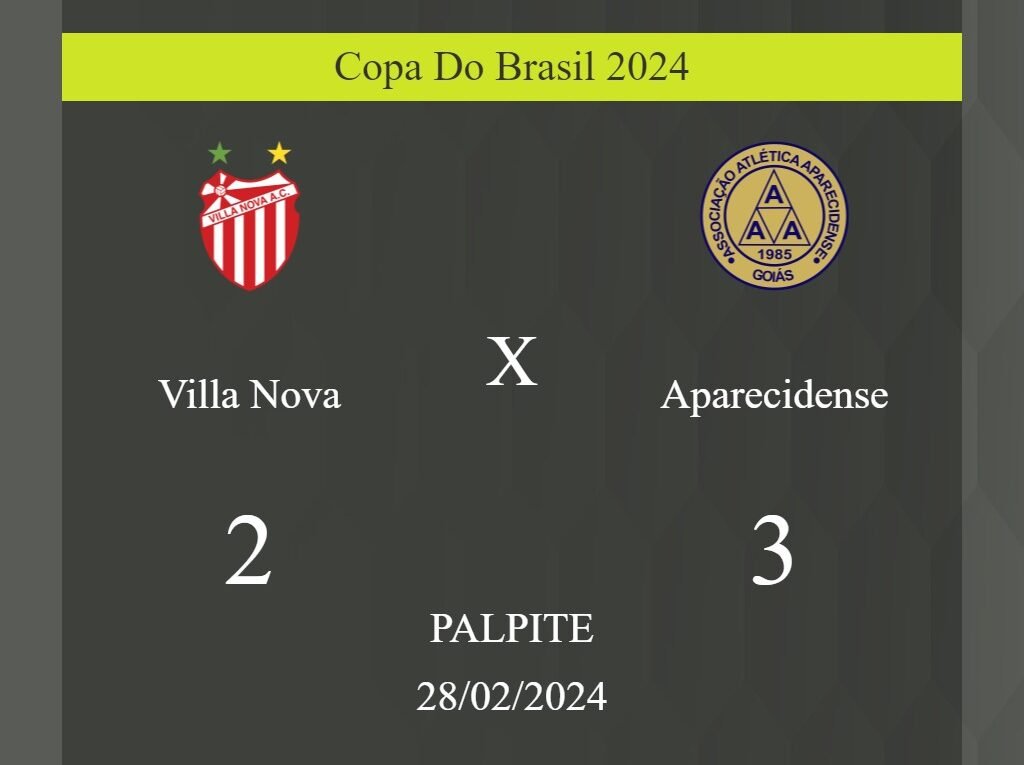 Villa Nova x Aparecidense palpite: em caso do Aparecidense ganhar, o placar nesta quarta-feira 28/02/2024 seria de 2 a 3; confira! - Coisas de Futebol