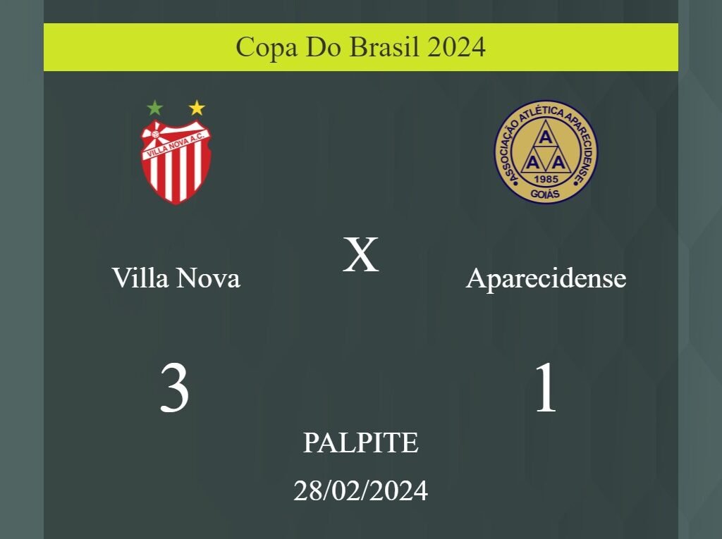 Villa Nova x Aparecidense palpite: em caso do Villa Nova ganhar, o placar nesta quarta-feira 28/02/2024 seria de 3 a 1; saiba porque! - Coisas de Futebol